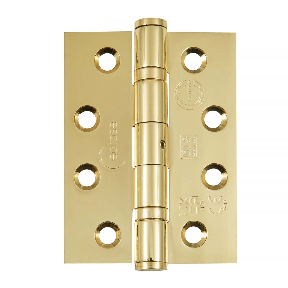 Eclipse 4 Inch (102mm) Ball Bearing Hinge Grade 13 Square Ends - Polished Brass (Sold in Pairs)